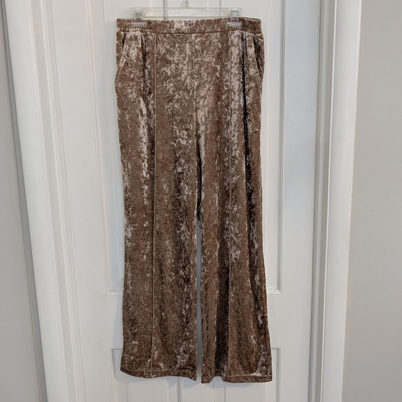 Serra Pants - Wide Leg‎ High Rise Crushed Velvet Pants MED Pull On Pockets Party Event Women